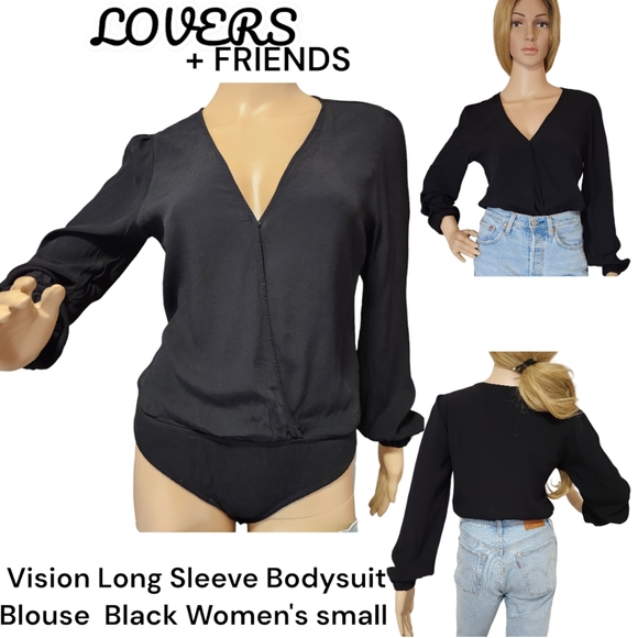 Lovers + Friends Tops - Lovers + Friends Women's Vision Long Sleeve Faux Wrap Bodysuit Black flowy S